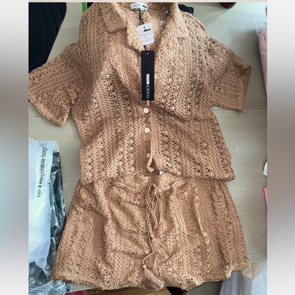 Fashion Nova Beige Crochet Set